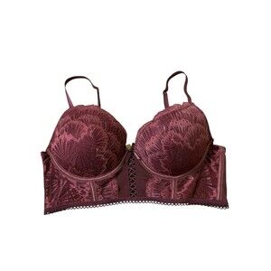 Daisy Fuentes Women's Maroon Push-up Floral Lace Underwire Bralette 36B